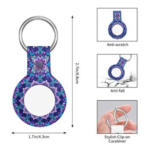 Compatible with AirTag Holder Case, Purple Mandala Flower AirTag Holder Protective Case with Keychain for Luggage Backpack Pet Collar