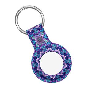 Compatible with AirTag Holder Case, Purple Mandala Flower AirTag Holder Protective Case with Keychain for Luggage Backpack Pet Collar