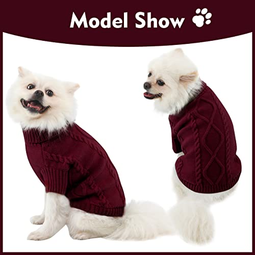 Turtleneck Pullover Dog Sweater Warm Puppy Clothes, Classic Knitwear Cute Cat Sweater for Small Dogs, Christmas Holiday Pet Outfits Apparel for Small Dogs, Burgundy S