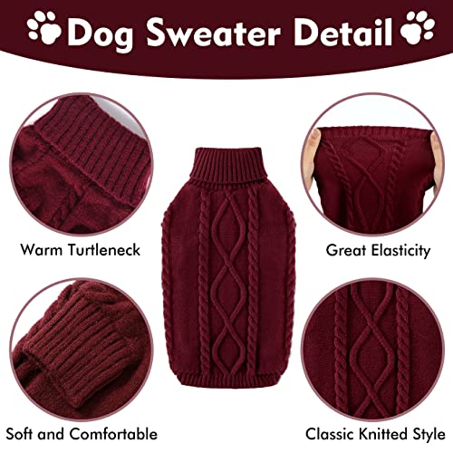 Turtleneck Pullover Dog Sweater Warm Puppy Clothes, Classic Knitwear Cute Cat Sweater for Small Dogs, Christmas Holiday Pet Outfits Apparel for Small Dogs, Burgundy S