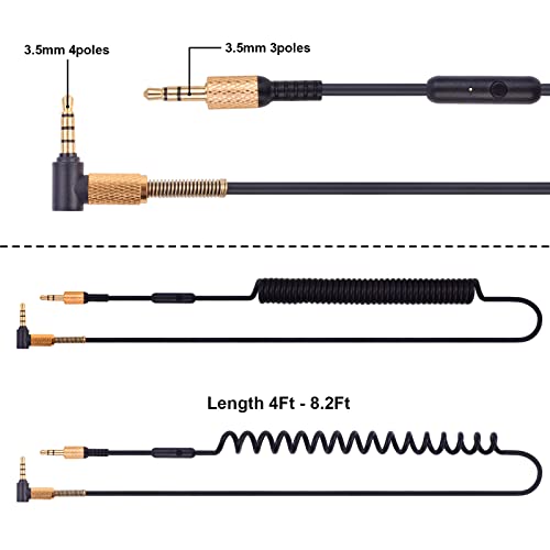 Major IV Replacement Cable with Microphone for Marshall Major II Major III Major IV Monitor II Mid A.N.C Headphones Cable (3.5mm Plug, 4Ft Extended to 8.2Ft)