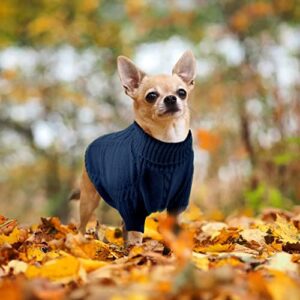 Winter Keep Warm Dog Sweater Cat Coat, Medium Fleece Dog Sweater Puppy Clothes, Classic Turtleneck Pet Outfits Apparel, Navy M