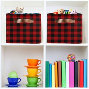 Christmas Red Buffalo Plaid Storage Basket Fabric Laundry Baskets Winter Holiday Decorations Storage Boxes Organizer Bag for Baby Cloth Dog Toy Book Storage Cubes Shelf Closet Bins 16×12×8 Inches