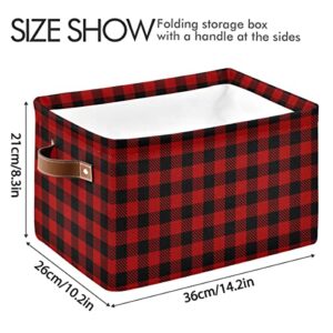 Christmas Red Buffalo Plaid Storage Basket Fabric Laundry Baskets Winter Holiday Decorations Storage Boxes Organizer Bag for Baby Cloth Dog Toy Book Storage Cubes Shelf Closet Bins 16×12×8 Inches