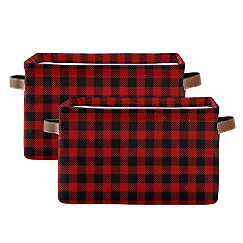 Christmas Red Buffalo Plaid Storage Basket Fabric Laundry Baskets Winter Holiday Decorations Storage Boxes Organizer Bag for Baby Cloth Dog Toy Book Storage Cubes Shelf Closet Bins 16×12×8 Inches