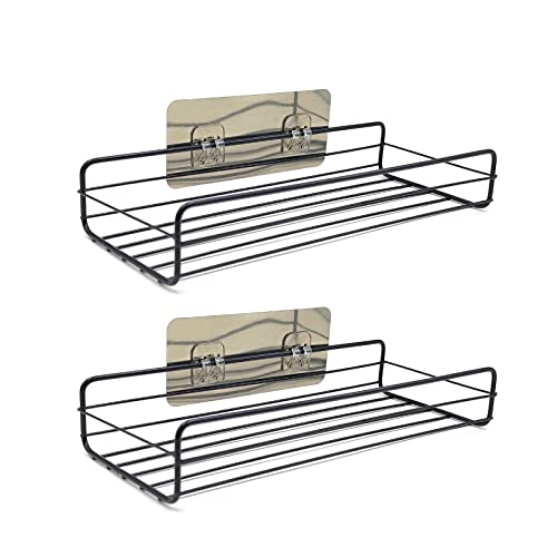 Kurmafa Floating Shelves for Wall Set of 2, Wall Mounted Storage Shelves with Black Metal Frame for Bathroom, Bedroom, Living Room, Kitchen, Office (Black)