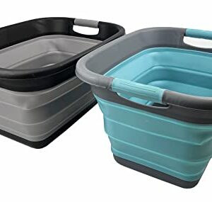 SAMMART 25L (6.6 Gallon) Set of 2 Collapsible Laundry Basket/Tub - Foldable Storage Container/Organizer, Water Capacity: 20L (Alloy Grey + Crystal Blue)