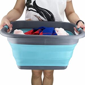 SAMMART 25L (6.6 Gallon) Set of 2 Collapsible Laundry Basket/Tub - Foldable Storage Container/Organizer, Water Capacity: 20L (Alloy Grey + Crystal Blue)