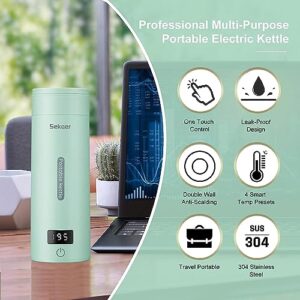 Travel Electric Tea Kettle Portable Small Mini Coffee Kettle, with 4 Variable Presets, Personal Hot Water Boiler 304 Stainless Steel with Auto Shut-Off & Boil Dry Protection, BPA-Free Green