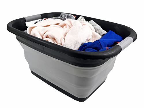 SAMMART 25L (6.6 Gallon) Collapsible Laundry Basket/Tub - Foldable Storage Container/Organizer, Water Capacity: 20L (Black/Alloy Grey)