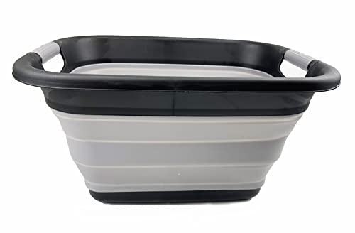 SAMMART 25L (6.6 Gallon) Collapsible Laundry Basket/Tub - Foldable Storage Container/Organizer, Water Capacity: 20L (Black/Alloy Grey)