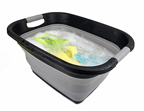 SAMMART 25L (6.6 Gallon) Collapsible Laundry Basket/Tub - Foldable Storage Container/Organizer, Water Capacity: 20L (Black/Alloy Grey)