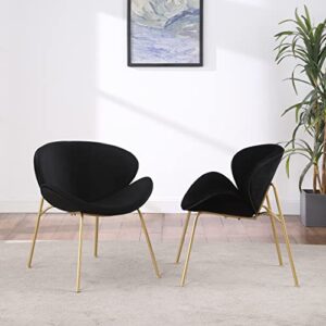 yoluckea velvet dining chairs set of 2, modern upholstered dining side chair vanity chair living room chairs accent chair with gold metal legs for kitchen dining room bedroom (black)