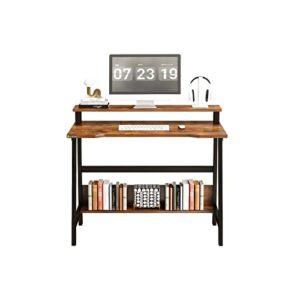 YQ JENMW Small Computer Desk for Small Spaces - 33.5" Inch Modern Writing Table with Monitor Storage Shelf for Home Office and Study, Compact Laptop Desk in Simple and Sleek Style
