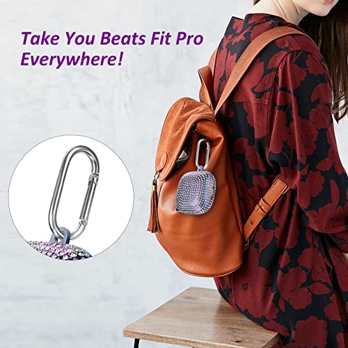 Beats Fit Pro Case Cover, Filoto Bling Crystal PC Beats Fit Pro Case for Women Girls, Cute Protective Apple Beats Fit Pro Earbuds Case with Keychain Accessories (Shiny Purple)