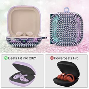 Beats Fit Pro Case Cover, Filoto Bling Crystal PC Beats Fit Pro Case for Women Girls, Cute Protective Apple Beats Fit Pro Earbuds Case with Keychain Accessories (Shiny Purple)