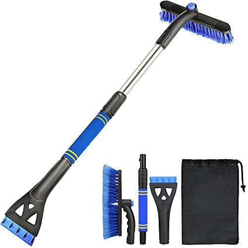 Finphoon Ice Scrapers for Car Windshield with Snow Brush, Extendable Car Ice Scraper with Ergonomic Foam Grip Handle, Retractable Snow Shovel for Car Windshield Window(Blue)