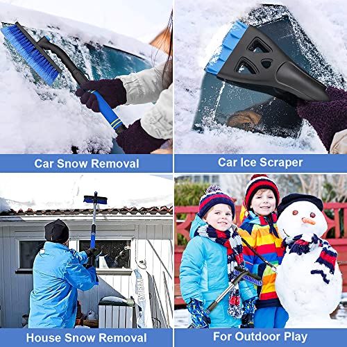 Finphoon Ice Scrapers for Car Windshield with Snow Brush, Extendable Car Ice Scraper with Ergonomic Foam Grip Handle, Retractable Snow Shovel for Car Windshield Window(Blue)