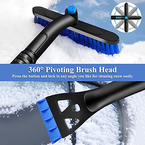 Finphoon Ice Scrapers for Car Windshield with Snow Brush, Extendable Car Ice Scraper with Ergonomic Foam Grip Handle, Retractable Snow Shovel for Car Windshield Window(Blue)