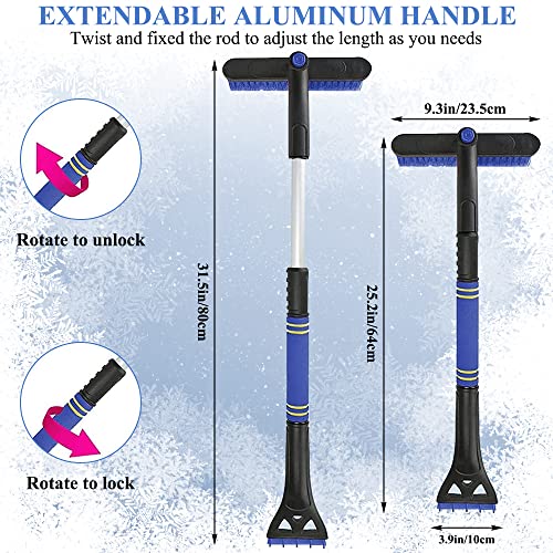 Finphoon Ice Scrapers for Car Windshield with Snow Brush, Extendable Car Ice Scraper with Ergonomic Foam Grip Handle, Retractable Snow Shovel for Car Windshield Window(Blue)