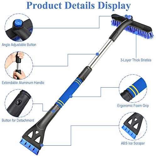 Finphoon Ice Scrapers for Car Windshield with Snow Brush, Extendable Car Ice Scraper with Ergonomic Foam Grip Handle, Retractable Snow Shovel for Car Windshield Window(Blue)