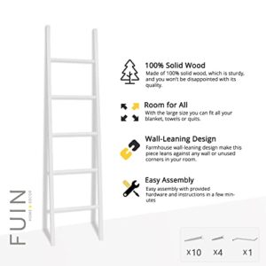 FUIN 6ft Wooden White Blanket Ladder Living Room Decorative Wall Leaning Farmhouse Quilt Display Holder Rustic Wood Towel Rack for Bathroom