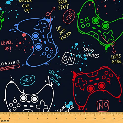 Boys Gamer Fabric by The Yard, Cartoon Gaming Upholstery Fabric, Video Games Controller Decorative Fabric, Kids Teen Girls Gamepad Indoor Outdoor Fabric for Quilting Sewing, Red Blue Green, 1 Yard