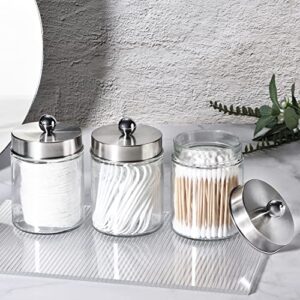 3 Pack Apothecary Jar Canisters Bathroom Vanity Organizer for Qtips+Mason Jar Toothbrush Holder with 16 Ounce Ball Mason Jar - Rustic Farmhouse Decor Black Bathroom Accessories - Brushed Nickel