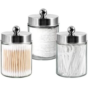 3 Pack Apothecary Jar Canisters Bathroom Vanity Organizer for Qtips+Mason Jar Toothbrush Holder with 16 Ounce Ball Mason Jar - Rustic Farmhouse Decor Black Bathroom Accessories - Brushed Nickel