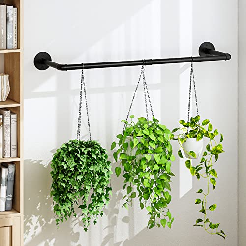 Bamworld Hanging Planters for Indoor Plants Plant Holder for window ceiling Floating Black Metal Rod for home garden wall decor for living room kitchen bedroom(Pot & Plant Not Included)