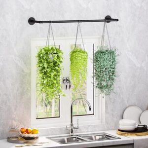 Bamworld Hanging Planters for Indoor Plants Plant Holder for window ceiling Floating Black Metal Rod for home garden wall decor for living room kitchen bedroom(Pot & Plant Not Included)