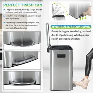 Bigacc Metal Dual Step Trash Can 10 Gallon/40L Stainless-Steel Garbage Can with Soft-Close Lid Anti-Fingerprint Mute Designed Trash Bin Trash Can for Kitchen,Bathroom,Restroom Office, Silver