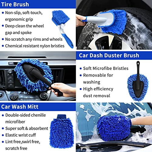 Wontolf 30Pcs Car Detailing Brush Set, Car Detailing Kit, Auto Detailing Drill Brush Set, Car Buffing Sponge Pads Kit,Car Cleaning Brush Tools Kit,Car Accessories for Interior,Exterior,Wheels,Home