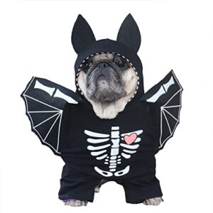 seis dog bat costume with wings funny halloween pet hoodie winter cat apparel skeleton puppy standing clothes for cats small medium dogs french bulldog chihuahua (l (neck circumference 12.6"/32cm))