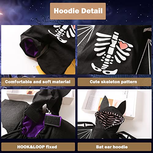 SEIS Dog Bat Costume with Wings Funny Halloween Pet Hoodie Winter Cat Apparel Skeleton Puppy Standing Clothes for Cats Small Medium Dogs French Bulldog Chihuahua (L (Neck Circumference 12.6"/32cm))