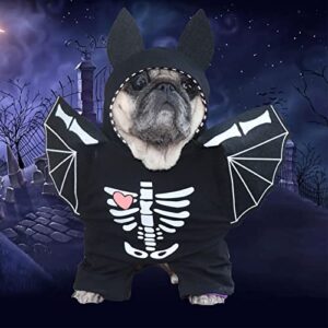 SEIS Dog Bat Costume with Wings Funny Halloween Pet Hoodie Winter Cat Apparel Skeleton Puppy Standing Clothes for Cats Small Medium Dogs French Bulldog Chihuahua (L (Neck Circumference 12.6"/32cm))