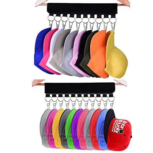 LRUUIDDE Cap Organizer Hanger, 10 Baseball Cap Holder, Hat Organizer Storage for Closet - Change Your Cloth Hanger to Cap Organizer Hanger -closet storage expert (2 Pack) (Black 2 Pack)