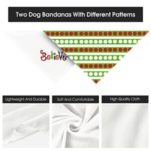 AVOIN colorlife Christmas Polka Dot Pet Bandana 2 Pcs, Adjustable Boho Believe Xmas Hat Holiday Party Triangle Reversible Dog Cat Scarf for Small Medium Large Dogs