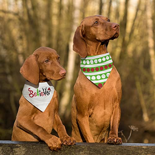 AVOIN colorlife Christmas Polka Dot Pet Bandana 2 Pcs, Adjustable Boho Believe Xmas Hat Holiday Party Triangle Reversible Dog Cat Scarf for Small Medium Large Dogs