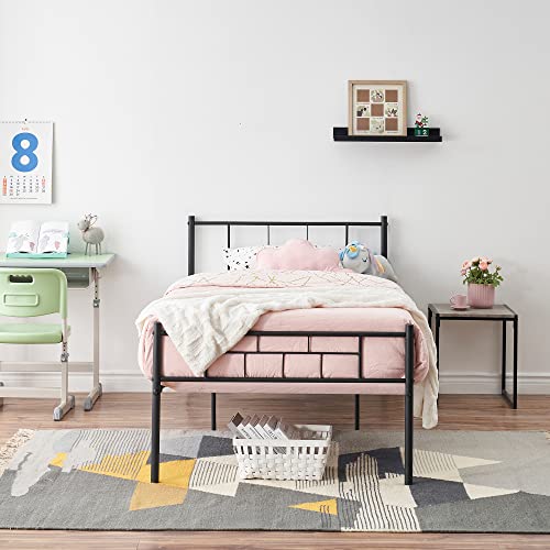 Liink1Ga Twin Bed Frames with Headboard, Twin Bed Frame No Box Spring Needed, No Squeaky, Easy to Assemble Twin Size Bed Frames, Country Rustic Style