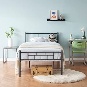 Liink1Ga Twin Bed Frames with Headboard, Twin Bed Frame No Box Spring Needed, No Squeaky, Easy to Assemble Twin Size Bed Frames, Country Rustic Style