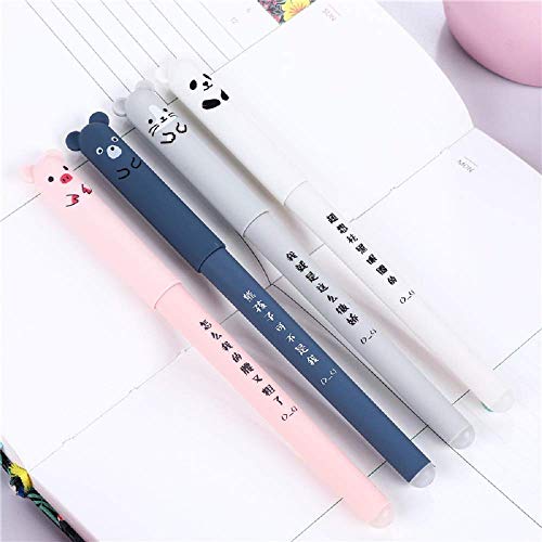 8 Pack Kawaii Cartoon Cat Pig Bear Panda Animal Erasable Gel Ink Pen Ballpoint 0.35mm Blue Ink Gel Pens Rollerball Pens for Student Kids Gift School Stationery Office Supplies