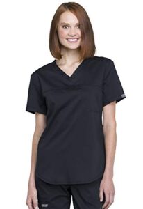 cherokee women scrubs top workwear revolution tuckable v-neck o.r ww657, s, black