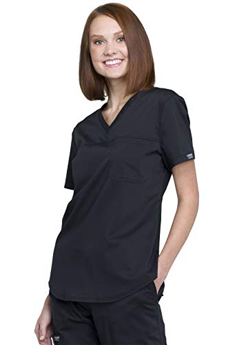 Cherokee Women Scrubs Top Workwear Revolution Tuckable V-Neck O.R WW657, S, Black