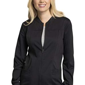 Cherokee Women Warm Up Scrubs Jacket Modern Classic Fit with Zip Front WW305AB, M, Black