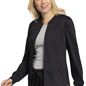 Cherokee Women Warm Up Scrubs Jacket Modern Classic Fit with Zip Front WW305AB, M, Black