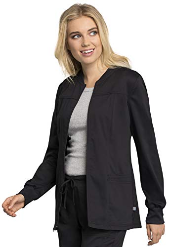 Cherokee Women Warm Up Scrubs Jacket Modern Classic Fit with Zip Front WW305AB, M, Black