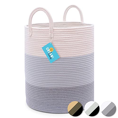 OrganiHaus Gray Nursery Laundry Basket 15x18 | Farmhouse Hamper Basket | Extra Large Storage Basket | Blanket Basket for Living Room | Baby Laundry Hamper | Toy Basket for Kids | Soft Pillow Basket