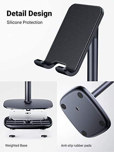 UGREEN Cell Phone Stand for Desk Adjustable Phone Holder Cradle Office Desk Accessories Weighted Base Compatible with iPhone 14 Pro Plus 13 12 Pro Max 11 SE XS XR Samsung Galaxy S23 Black