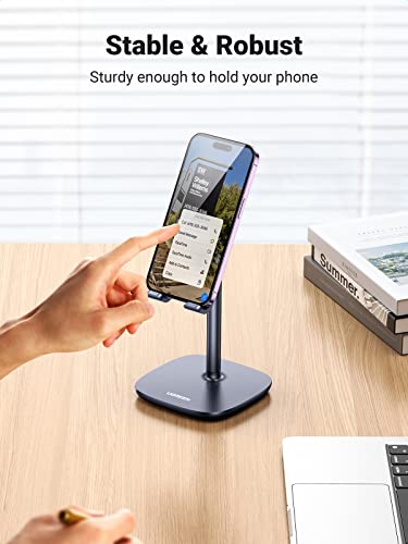 UGREEN Cell Phone Stand for Desk Adjustable Phone Holder Cradle Office Desk Accessories Weighted Base Compatible with iPhone 14 Pro Plus 13 12 Pro Max 11 SE XS XR Samsung Galaxy S23 Black